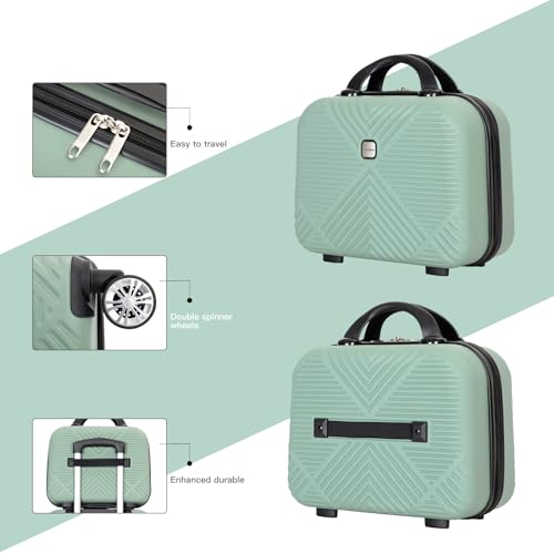 Tripcomp 2 Piece Carry on Luggage Set, Airline Approved 20 Inch Luggage with Cosmetic Case HardShell Suitcase with Spinner Wheels, Lightweight Durable Hardside Suitcases Set, Olive Green