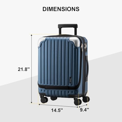 LEVEL8 Grace Carry on Luggage 22x14x9 Airline Approved, 20 Inch Hard Shell Suitcases with Spinner Wheels, Abs+Pc Hard Case Luggages with Tsa Lock for Airplane, Blue