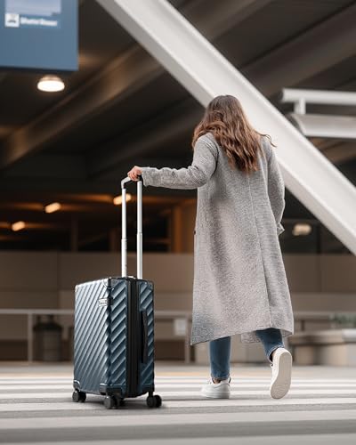 LUGGEX Carry On Luggage 22x14x9 Airline Approved, KVC Expandable Polycarbonate Hard Shell Suitcase for Travelling (EX-Core, Navy, 20 Inch, 40L-44L)