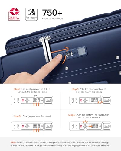 ISLAND ELEPHANT 20 Inch Carry On Luggage with Cup Holder and USB Port, Top Opening Hard Shell Suitcase with TSA Lock, Spinner Wheels, Airline Approved Lightweight, Woman Men Gifts-Navy Blue