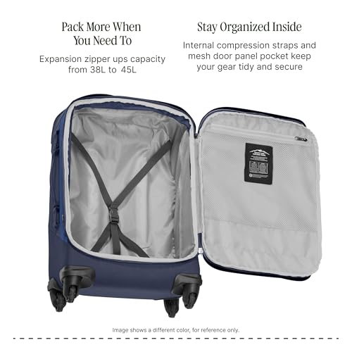 Eagle Creek Expanse 4-Wheel 22" Carry-On Luggage - Rolling Four-Wheel Carry-On Luggage for Easy Travel - Lockable Zippers - Expandable Main Compartment - Telescoping Handles - Midnight Black