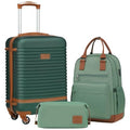 Coolife Suitcase Set 3 Piece Luggage Set Carry On Travel Luggage TSA Lock Spinner Wheels Hardshell Lightweight Luggage Set(Dark Green, 3 piece set (BP/TB/20))
