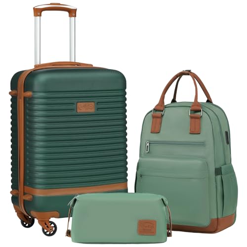 Coolife Suitcase Set 3 Piece Luggage Set Carry On Travel Luggage TSA Lock Spinner Wheels Hardshell Lightweight Luggage Set(Dark Green, 3 piece set (BP/TB/20))