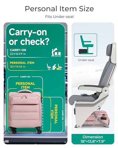 BAGSMART Underseat Carry on Luggage with Wheels, Soft Underseat Travel Luggage with PVC Wet/Dry Pockets, Lightweight Soft Personal Item Suitcase for Short Trip, Sakura Pink