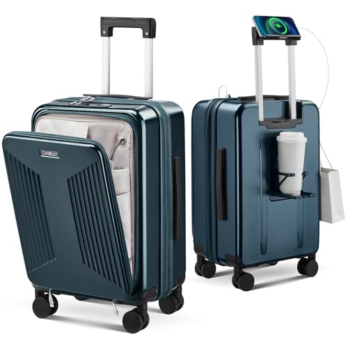 CASELLY Carry on Luggage Top opening Suitcases, Expandable with Cup Holder and USB Charging Port,Lightweight with Front Pocket Rolling Suitcases with Spinner Wheels