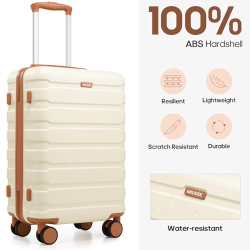 MIUSSE MAX Luggage Sets 3 Piece, 20 Inch Hardshell Carry On Luggage 22x14x9 Airline Approved, Suitcase with TSA Locks & YKK Zippers, Carry On Suitcase with Wheels for Men & Women Travel