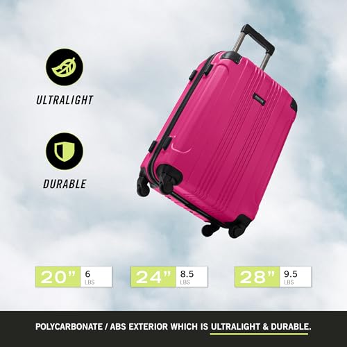 Kenneth Cole REACTION Out of Bounds Lightweight Hardshell 4-Wheel Spinner Luggage, Magenta, 20-Inch Carry On