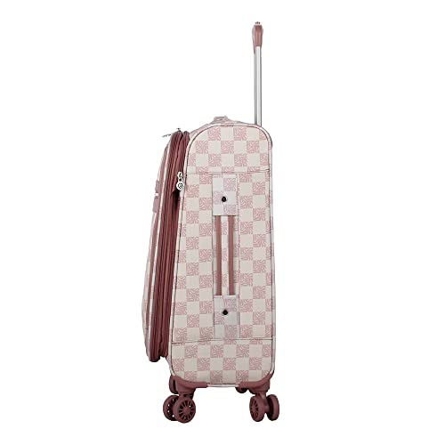 Steve Madden Designer Luggage Collection - Lightweight Softside Expandable Suitcase for Men & Women - Durable 20 Inch Carry On Bag with 4-Rolling Spinner Wheels (Chalet Pink, 20in)