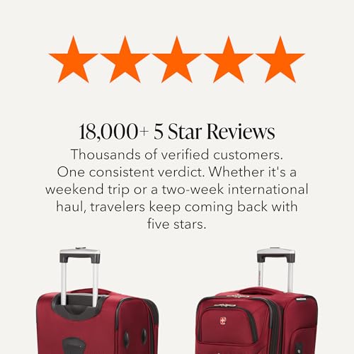 SwissGear Sion Softside Expandable Luggage – Carry-On Suitcase with 360 Degree Wheels & Retractable Handle – 21 Inch, Perfect for 1-3 Night Trips – Burgundy