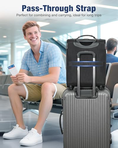 Underseat Carry On Luggage with Wheels, 16-Inch Rolling Under Seat Luggage, Softside Lightweight Carry On Bag for Airplane TSA Travel Personal Item，Travel Luggage for Men Women Business Black