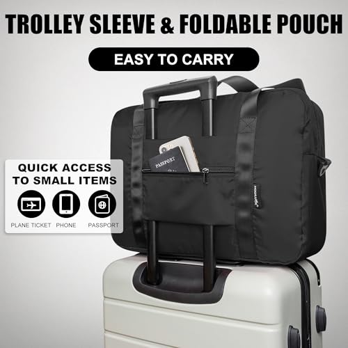 Foldable Travel Duffle Bag, Airlines Approved Carry On Bag Weekender Overnight Bag for Men Women, 40L (Black)