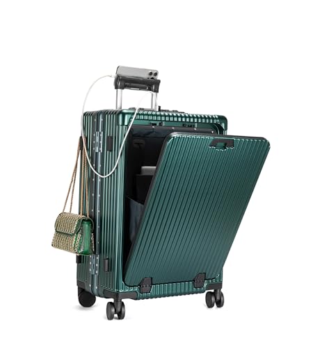 feilario Aluminium Frame PC Hard Shell Spinner Wheels Luggage,20.8"X15"X8.7 Airline Approved Built-In TSA lock Carry on Suitcase, with Cup Holder, USB Port, Phone Holder