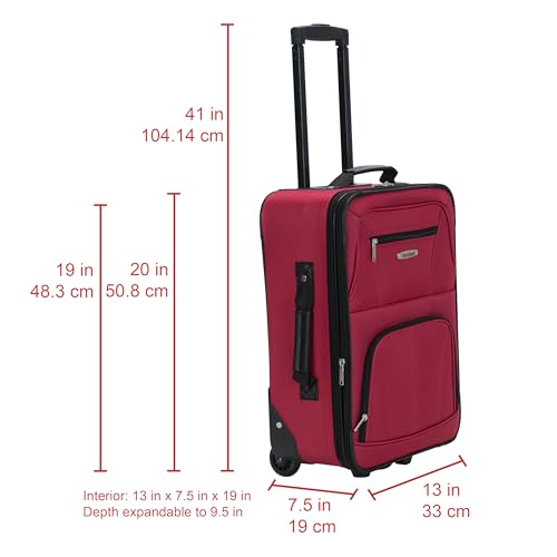 Rockland Fashion Softside 2 Piece Luggage Set, Expandable, (14" Tote/19" Upright), Red