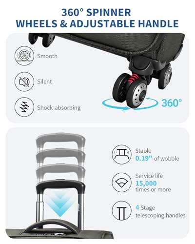 ECOHUB Carry On Luggage Airline Approved, 21 Inch Height Softside Carry On Suitcase with Spring Shock-Absorbing Spinner Wheels, Lightweight Travel Luggage with TSA Lock, Fits 22x14x9 Carry-On Bag