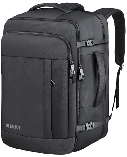 Gieury Carry On Backpack, 50L Travel Backpack, Luggage Backpack TSA Flight Approved Laptop Backpack for Men & Women, Large Expandable 40L Daypack Lightweight Business Weekender Bag, Black