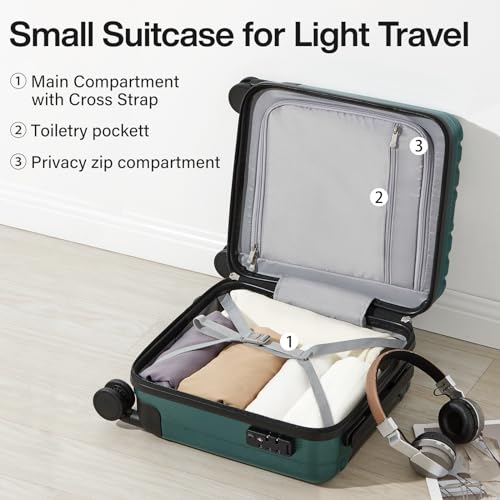 Hanke 14 Inch Underseat Carry On Luggage with Wheels Hard Shell Suitcases Lightweight Small Luggage for Weekender Mini Suitcase Carry On Bag Travel Luggage for Travel Rolling Suitcase.(Blackish Green)