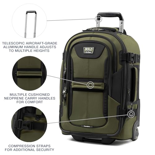 Travelpro Bold Softside 2-Piece Set — Expandable 2-Wheel Upright Carry-On Luggage with Backpack, Olive/Black