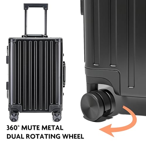 Lanuitjoy All Aluminum Carry On Luggage 22x14x9 Airline Approved Hard Shell Carry On Luggage Zipperless Luggage Metal 20inch Suitcase Luggage, Black
