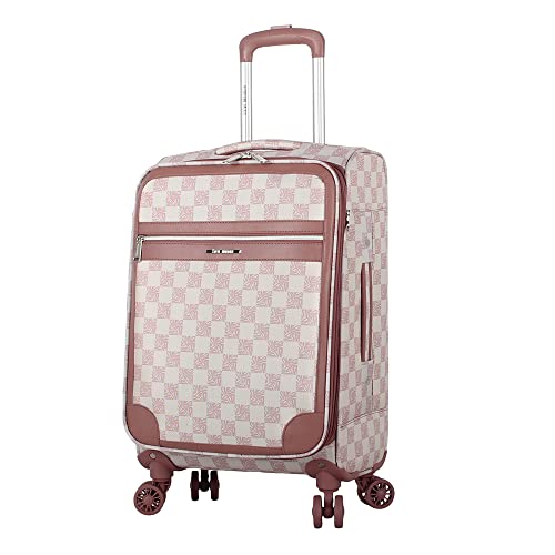 Steve Madden Designer Luggage Collection - Lightweight Softside Expandable Suitcase for Men & Women - Durable 20 Inch Carry On Bag with 4-Rolling Spinner Wheels (Chalet Pink, 20in)