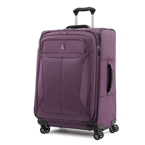 Travelpro Tourlite Softside 25" Expandable Luggage with 4 Spinner Wheels, Lightweight Suitcase, Checked Medium, Deep Purple