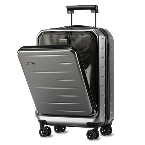 CENSIEN Carry On Luggage 22×14×9 Airline Approved, 20 Inch Lightweight ABS+PC Hard Shell Suitcases with Front Pocket, Spinner Wheels, TSA Lock (Dark Gray, 1PC)