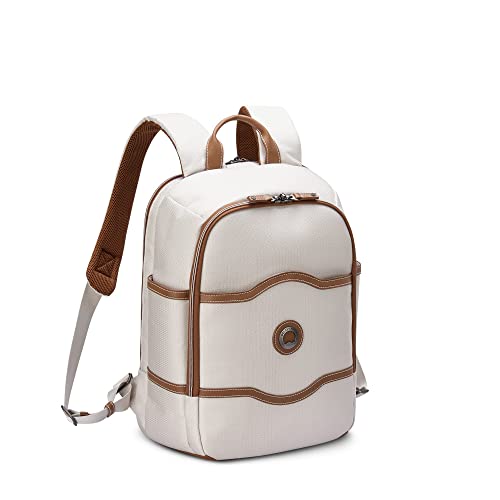 DELSEY PARIS Chatelet Air 2.0 - Travel Laptop Backpack - Fits 14" Laptop - Water-Repellent Recycled Fabric Backpack - Vegan Leather Trim - Smart Trolley Band, Angora