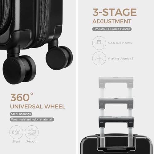 CASELLY Carry on Luggage Top opening Suitcases, Expandable with Cup Holder and USB Charging Port,Lightweight with Front Pocket Rolling Suitcases with Spinner Wheels