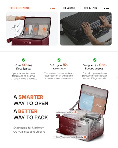 ISLAND ELEPHANT 20 Inch Carry On Luggage with Cup Holder and USB Port, Top Opening Hard Shell Suitcase with TSA Lock, Spinner Wheels, Airline Approved Lightweight, Woman Men Gifts-Wine Red