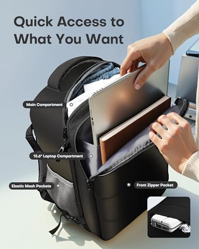 HOTOR Travel Backpack - Flight Approved Travel Bag for Men and Women, Carry on Luggage for 15.6" Laptop and Travel Essentials for Work, Business, Weekender, College 11.8"x7.9"x17.3" (Black)