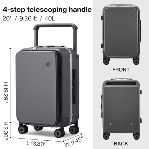 mixi Carry On Luggage Wide Handle Luxury Design Rolling Travel Suitcase PC Hardside with Aluminum Frame Hollow Spinner Wheels, with Cover, 20 inch, Rock Grey