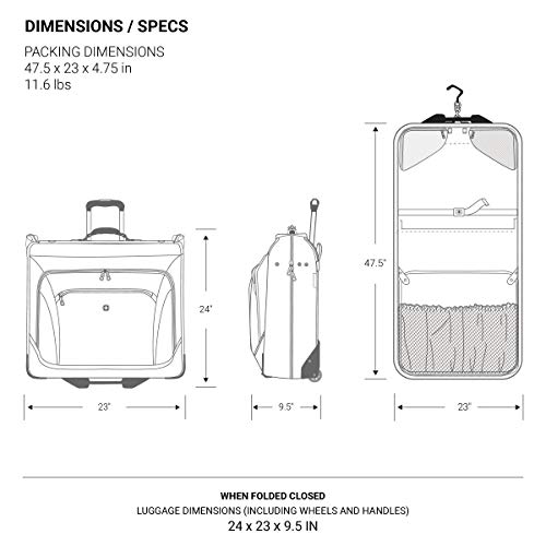 SwissGear 7895 Premium Rolling Garment Bag, Bonus Hanging Feature, Men's and Women's, Carry-on Luggage - Grey Heather