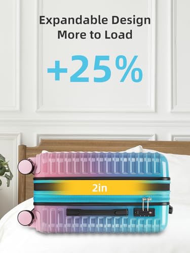 LARVENDER Carry on Luggage 22x14x9 Airline Approved, Expandable 20 Inch Hardside Large Suitcase with Wheels TSA Lock, Lightweigh PC+ABS Travel Carry-on Suitcases for Women and Men, Cotton Candy