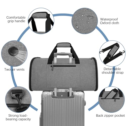 Garment Bags for Travel,50L Carry on Convertible Garment Duffle bag with Shoulder Strap,3 in 1 Hanging Suit Travel Bag with Shoulder Strap