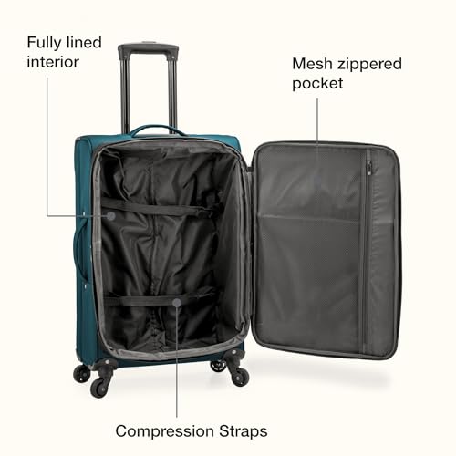 U.S. Traveler Anzio Softside Expandable Luggage with Spinner Wheels, Teal, 22-Inch Carry-on