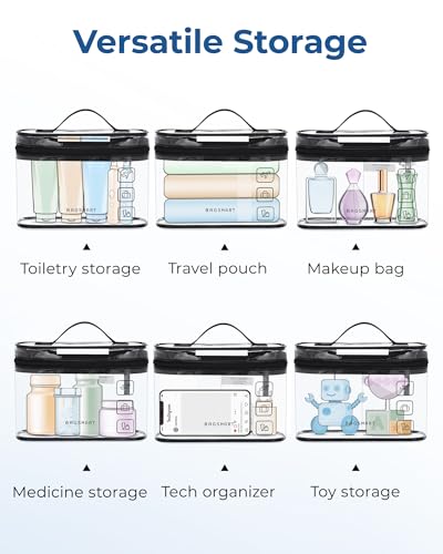 BAGSMART TSA Approved Toiletry Bag, 2 Pack Clear Makeup Cosmetic Bag Organizer, Quart Size Travel Bag for Toiletries, Carry-on Travel Accessories Essentials, Black-2pcs