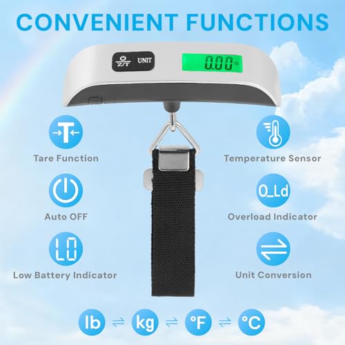pwkauka Luggage Scale Travel Digital, 110lb Travel Scale, Backlit LCD
