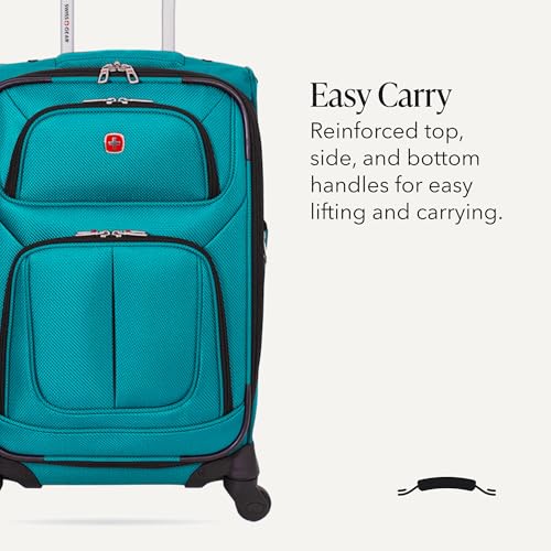 SWISSGEAR Sion Softside Expandable Spinner Luggage Durable Lightweight Travel Suitcase, Teal, Carry-On