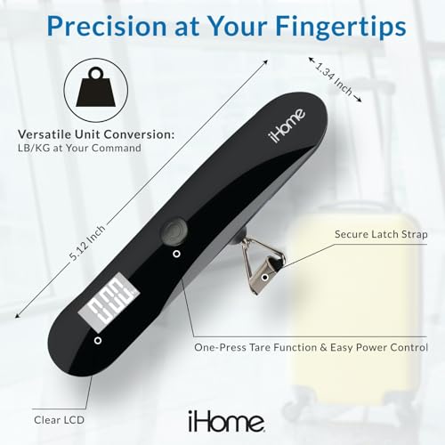 iHome Digital Luggage Scale - 110lbs Portable Suitcase Scale with LCD Display - Luggage Weight Scale (220LSGL2BL)