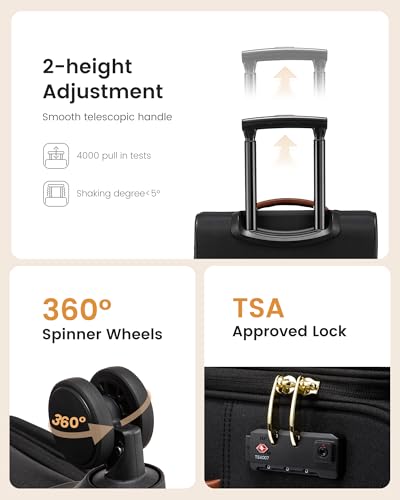 LOVEVOOK Carry on Luggage 22x14x9 Airline Approved, 22 Inch Large Rolling Suitcase, Spinner Wheels & TSA Lock, 49L Softside Lightweight Underseat Carryon Luggage for Women Men Travel