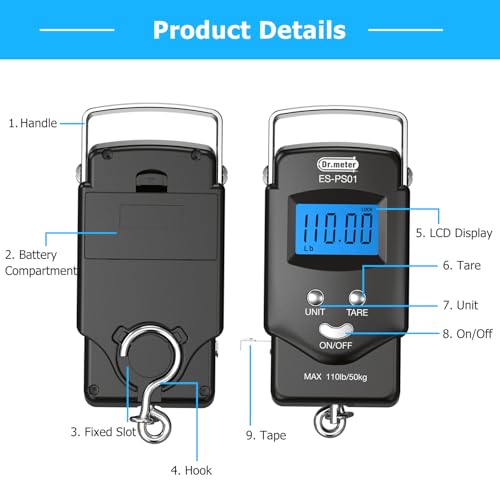 Dr.meter Fish Scale, 110 lb Digital Luggage Scale with Tape
