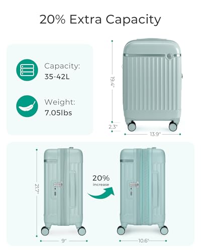 BAGSMART Carry On Luggage 22x14x9 Airline Approved with Spinner Wheels, Travel TSA Approved 100% PC Hard Shell Suitcases, 20 Inch Expandable Luggage with TSA Lock, Dark Sea Green