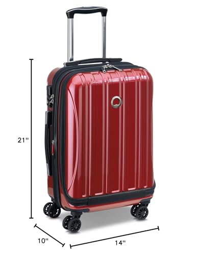 Delsey Luggage Helium Aero, International Carry On Luggage, 19", Front Pocket Hard Case Spinner Suitcase, Brick Red