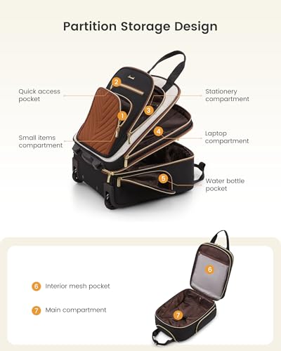 LOVEVOOK Underseat Carry On Luggage with Wheels, Stylish Under Seat Luggage with Giant Tumbler Holder Pocket, Soft Sided Small Suitcase for Travel, Work