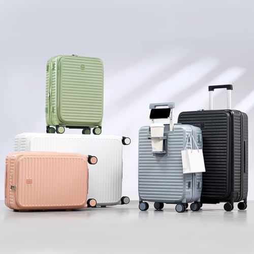HanTrip 20 Inch Carry on Luggage 22x14x9 Airline Approved Hard Shell Suitcases with Wheels, Top Opening Expandable Carry on Luggage with Cup Holder Small Rolling Suitcase with Lock, Silver