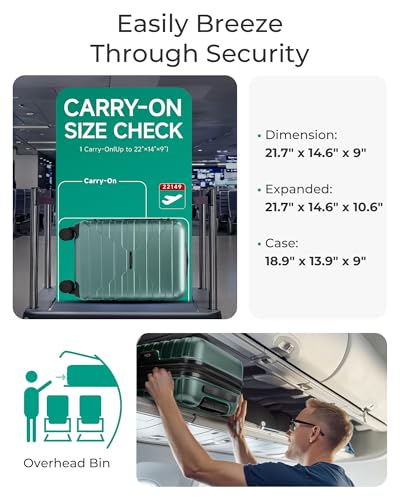 BAGSMART Carry On Luggage 22x14x9 Airline Approved with Spinner Wheels,Lightweight 20 Inch Luggage with TSA Lock,Expandable Hard Shell Carry On Suitcases for Men Women,Pine Green