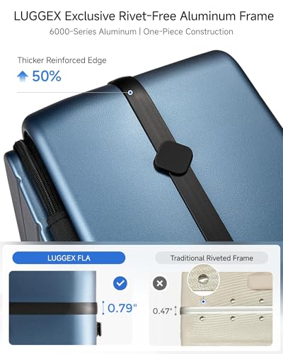 LUGGEX Carry On Luggage Top Opening, FLA Aluminum Frame Trunk Style Luggage, Polycarbonate Hard Shell Suitcase (FX-Enhance, Blue, 20 Inch, 38L)