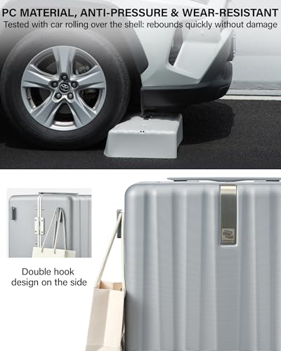Hanke Premium 20 Inch Zipperless Carry-On Luggage, Aluminum Frame Hard Shell PC Suitcase with TSA Lock, Water-Resistant, 8 Quiet Spinner Wheels for Short Business Trips & Weekend Getaways（Grey）