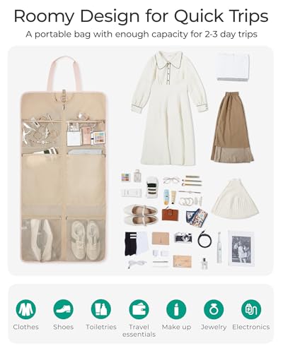 BAGSMART Garment Bags for Travel Foldable Carry on Suit Carrier for Hanging Clothes Stylish Dress Carrier Large Convertible Weekender Garment Bags for Women Men