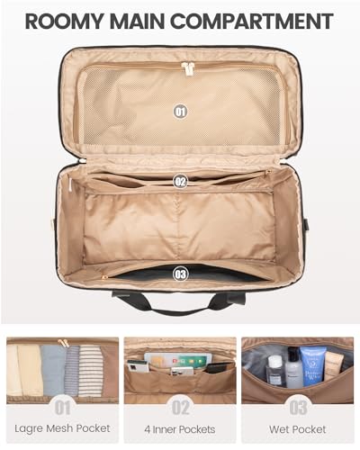 LOVEVOOK Travel Duffle Bag, Weekender Bags For Women, Carry On Duffel Bags For Airplanes, Overnight Bag Hospital Bag for Labor and Delivery, Yoga Gym Tote with Wet Pocket, 3Pcs Set