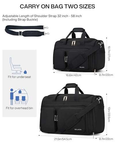 MILADA Underseat Carry On Luggage Bags for Travel Lightweight Foldable Carry On Bags for Airplanes Small Duffle Bag for Men Women TSA Approved Underseat Bag Travel Tote Bags, Black
